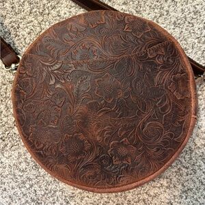 S-zone Rose Pattern Dark Brown leather crossbody purse